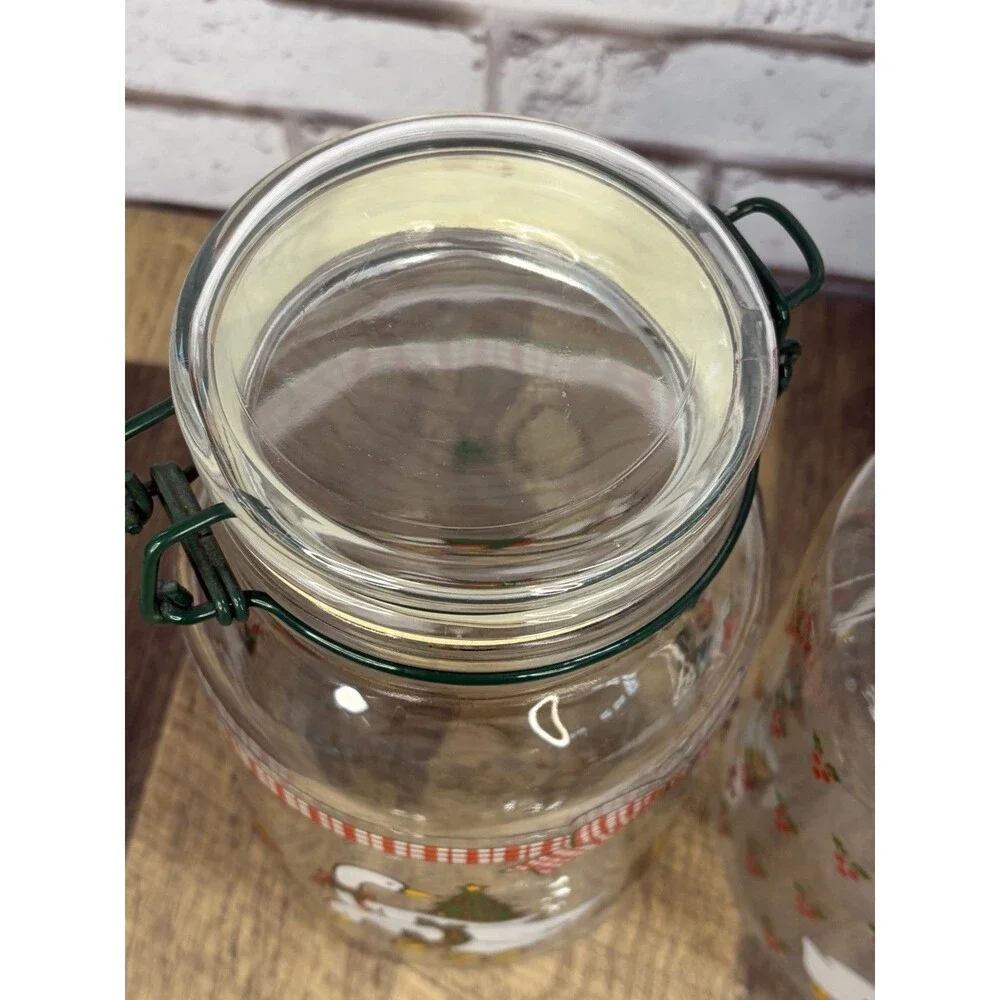 2 Christmas Goose Canisters Anchor Hocking Latching Lid Jars No. 9 Geese